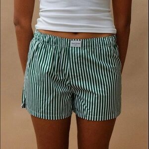 Green & White Striped Classic Unisex Boxer Shorts